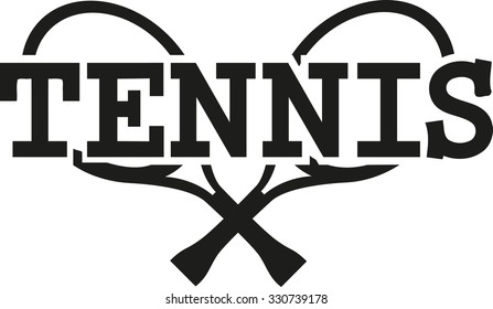 Tennis rackets with word "tennis"