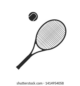 Tennis racquet with ball. Black silhouettes of tennis sport equipment.