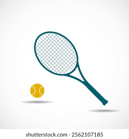 Tennis racquet with ball isolated on white background. Logo with sport equipment. Vector illustration