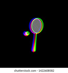 Tennis racquet with ball sign. Red, green and blue unfocused contour icon at black background. Illustration.