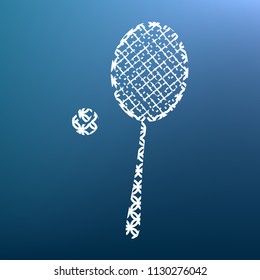 Tennis racquet with ball sign. Vector. White textured icon at lapis lazuli gradient background.