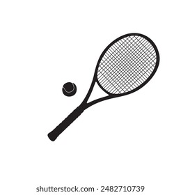 tennis racquet and ball silhouette. sport equipment sign and symbol.