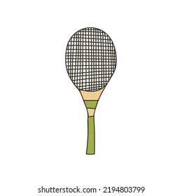 Tennis Racquet Colorful Doodle Illustration. Tennis Racquet Colorful Icon In Vector. Doodle Tennis Racquet Illustration In Vector. 