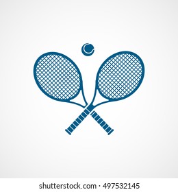 Tennis Racquet Cross Blue Flat Icon On White Background