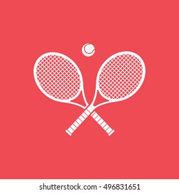 Tennis Racquet Cross Flat Icon On Red Background