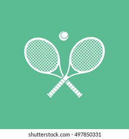 Tennis Racquet Cross Flat Icon On Green Background