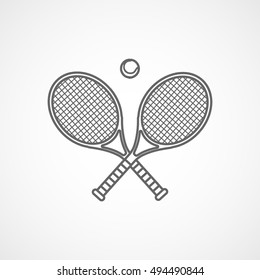 Tennis Racquet Cross Line Icon On Gray Background