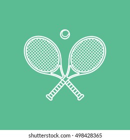 Tennis Racquet Cross Line Icon On Green Background