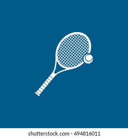 Tennis Racquet Flat Icon On Blue Background
