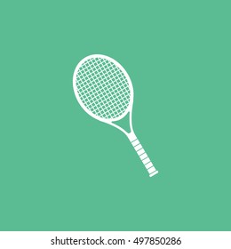 Tennis Racquet Flat Icon On Green Background