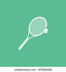 Tennis Racquet Flat Icon On Green Background