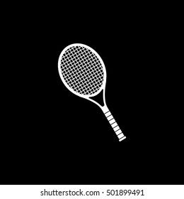 Tennis Racquet Flat Icon On Black Background