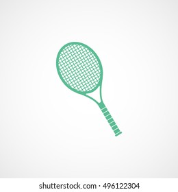 Tennis Racquet Green Flat Icon On White Background