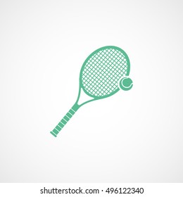 Tennis Racquet Green Flat Icon On White Background