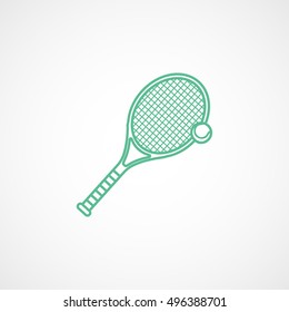 Tennis Racquet Green Line Icon On White Background