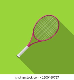 Tennis racquet with long shadow. Flat icons of tennis equipment.