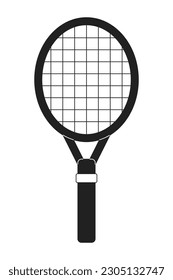 Tennis racquet monochrome flat vector object. Wooden equipment. Tennis raquet. Summer sport. Editable black and white thin line icon. Simple cartoon clip art spot illustration for web graphic design