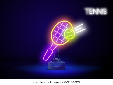 icono de contorno de racquet de tenis. Elementos del deporte en iconos de estilo neón.