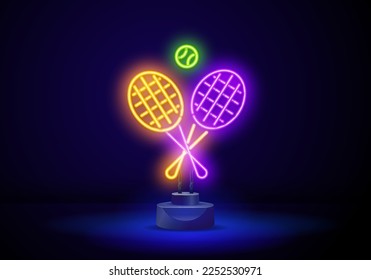 icono de contorno de racquet de tenis. Elementos del deporte en iconos de estilo neón.