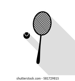 Tennis racquet sign. Black icon with flat style shadow path.
