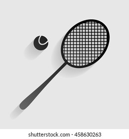 Tennis racquet sign. Black paper with shadow on gray background.
