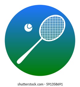 Tennis racquet sign. Vector. White icon in bluish circle on white background. Isolated.