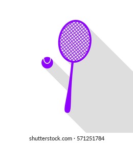 Tennis racquet sign. Violet icon with flat style shadow path.