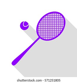 Tennis racquet sign. Violet icon with flat style shadow path.