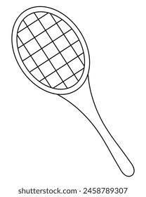 Tennis racquet. Sketch. Vector icon. Equipment for sports games. Outline on isolated background. Coloring book for children. Doodle style. Idea for web design.