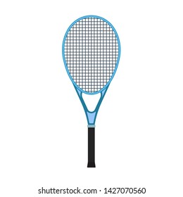 Equipo deportivo de racquet de tenis icono plano vectorial. Elemento de juego de reproducción de recreación. Ejercicio atlético azul