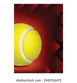 Tennis Racquet Sport Hit Ball Game Poster Vector. Yellow Ball Equipment On Bright Advertising Announcement Banner. Court For Player Exercise Training Color Concept Layout Illustration
