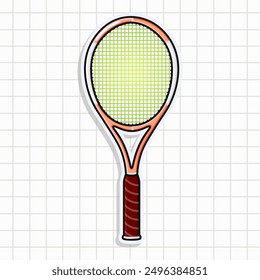 Tennis racquet sticker. Vector hand drawn cartoon kawaii character illustration icon. Isolated on background. Tennis racquet card character concept