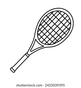 Tennis racquet vector icon in doodle style. Ping pong symbol in simple design. Cartoon object hand drawn isolated on white background.