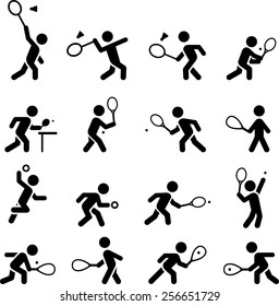 Tennis, racquetball, squash, badminton and ping pong icons