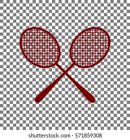 Tennis racquets sign. Maroon icon on transparent background.