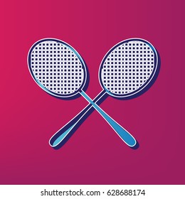 Tennis racquets sign. Vector. Blue 3d printed icon on magenta background.