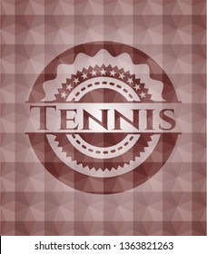 Tennis red seamless emblem or badge with geometric pattern background.