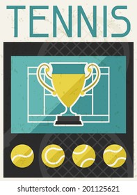 Tennis. Retro poster in flat design style.