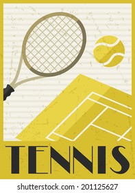 Tennis. Retro poster in flat design style.