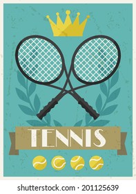 Tennis. Retro poster in flat design style.