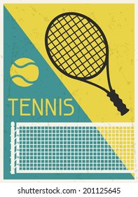 Tennis. Retro poster in flat design style.