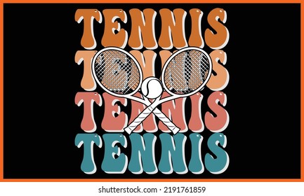 Tenis, Retro Wavy SVG T-shirts Diseño.