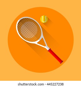 Tennis Rocket Ball Sport Icon Flat Vector Illustration