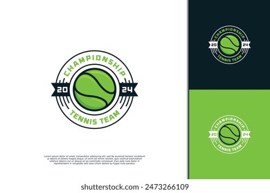 Tennis-Rundabzeichen-Logo-Design. Logo der Tennismeisterschaft