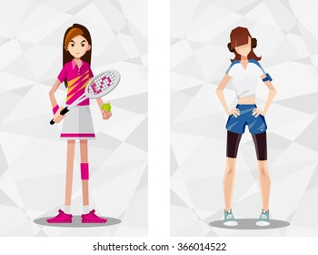 Tennis and Running cartoon characters.
Vector with transparency organized in layers for easy editing.