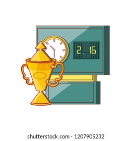 tennis scoreboard with cup trophy