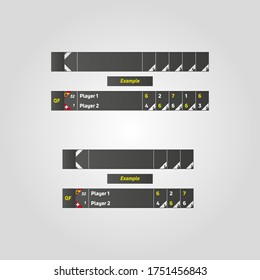 Tennis Scoreboards with 3 and 5 sets. Vector illustration.