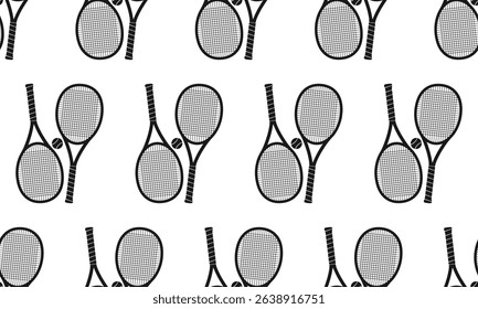 Tennis seamless pattern or background with tennis rackets and ball. Vector illustration.