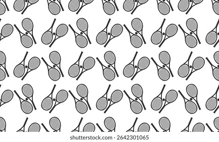 Tennis seamless pattern or background with tennis rackets and ball. Vector illustration.