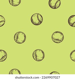 El tenis es una pelota sin costura, raqueta. Ilustraciones de vectores dibujadas a mano, elementos de diseño